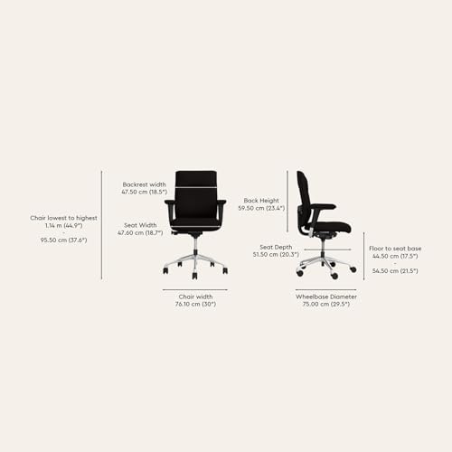 Image of Interio by Godrej Chair, La Sede High Back Leather Executive Ergonomic Chair (Black Ink), 1 Year Warranty, Adjustable Armrest