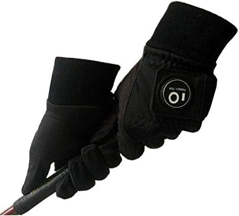 FINGER TEN Mens Golf Gloves Winter with 1 Pc Ball Marker for Left and Right Hand Value Pair Thermal Glove Warm Grip Windproof Waterproof lightweight for Sport Outdoor (Black