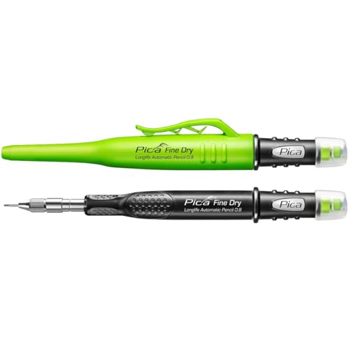 Pica 7070 Fine Dry Druckbleistift 0,9mm I Tieflochmarker Bleistift I Zimmermannsbleistift mit Ersatzminen I Stift für Handwerker, Tischler & Schreiner I Baubleistift mit Clip I Markierstift