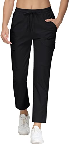 Mofiz Women's Hiking Pants Quick Dry Lightweight Nylon Cargo Joggers Pants Water Resistant Outdoor Mountaining Pants With Zipper Pockets Black, M #TOP26