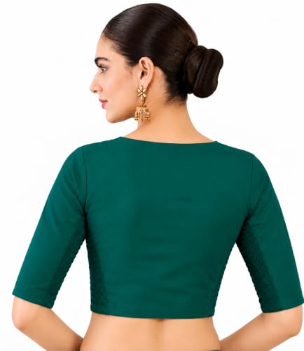 Image of Pujia Mills Women's Taffeta Silk V Neck Smocked Stretchable Readymade Saree Blouse for Women Stylish