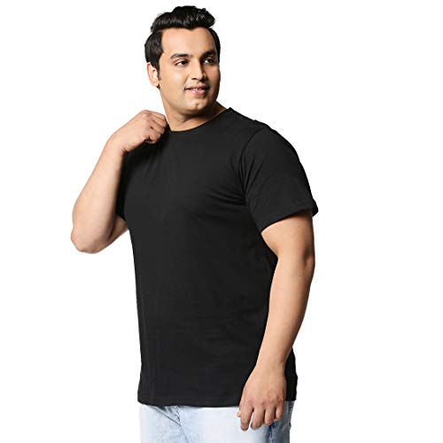 Image of Bewakoof Men's 100% Cotton Solid Regular Fit Round Neck Plus Size T-Shirt