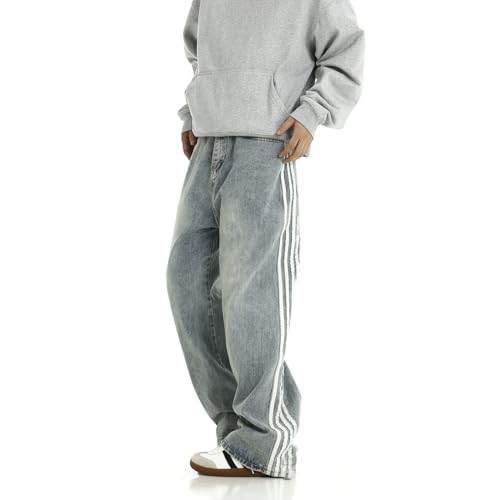 Men's Baggy Vintage Jeans Loose Fit Denim Pants with Stripes on The Side Relaxed Skateboard Denim2