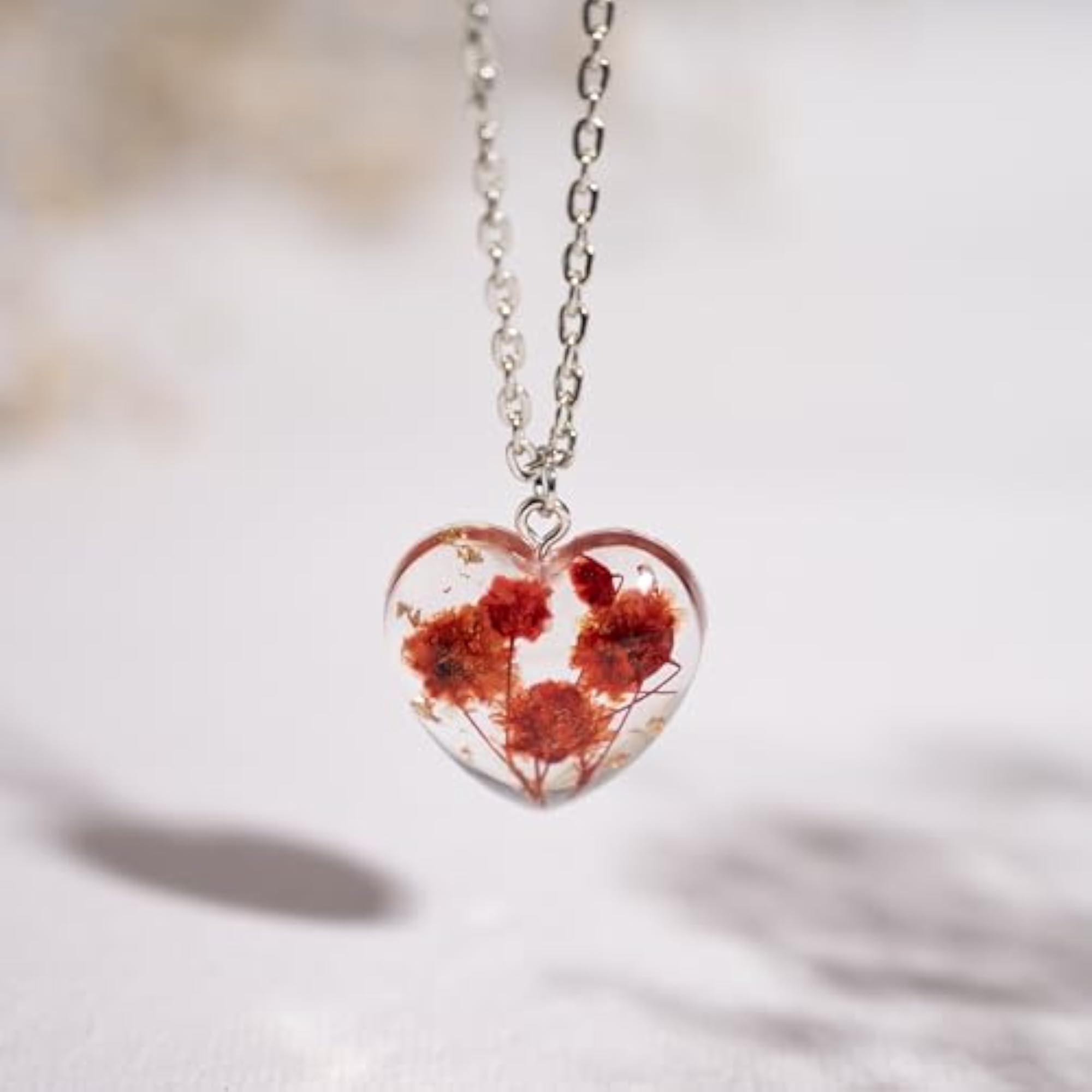 Pink Rose Bloom Pendant Necklace, Natural Flower Design