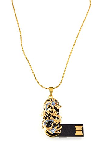 32Gb Usb Flash Drive Lovely Golden Dragon Thumb Drive With Crystal Pendant With Necklace Usb 2.0 Memory Stick Pendrive By Febniscte #TOP2