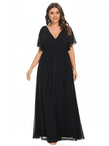 Image of Ever-Pretty Plus Women's Chiffon Bridesmaid Dress A-Line Empire Waist Floor Length Plus Size Formal Wedding Guest Dresses