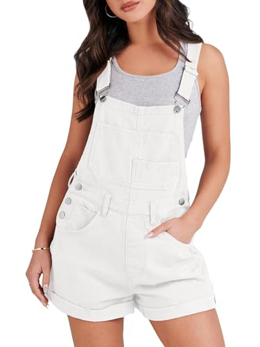 ANRABESS Overalls for Women Denim Shorts Overalls 2025 Summer Casual Loose Fit Adjustable Rompers Jean jumpsuit Bib Shortalls White Medium