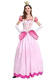 Jopstacext Princess Peach Costume Super Mario Dress with Crown and Gloves For adult Pink Large