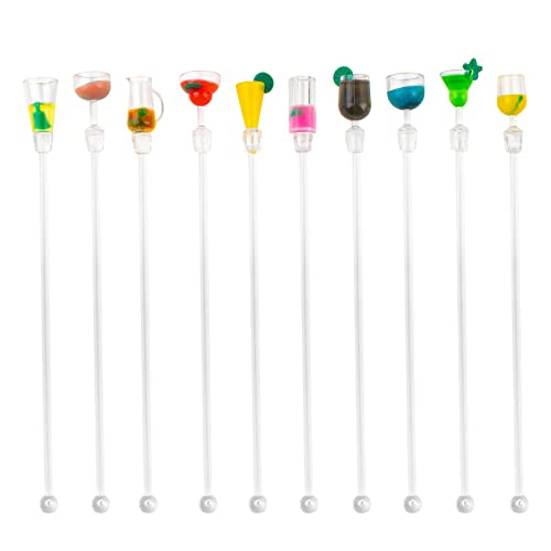 Auear 10 Pack Swizzle Sticks Acrylic Colorful Cocktail Drink Stirrer Clear Shafts For Bars Cafes Restaurants Home Use cover