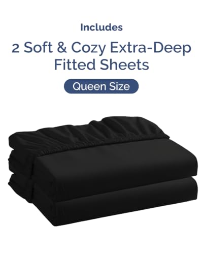 Image of CGK Linens 2 Pack Extra Deep Queen Fitted Sheets - Black