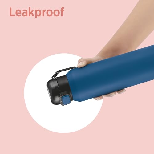 Image of Milton Dual Flow 600 Thermosteel Water Bottle 595 ml with One Touch Safety Lock & Twin Lid Sip or Gulp,Long Hours Hot & Cold,Leak Proof,ISI Certified,Vacuum Insulated,for Office,Gym,School,Dark Blue