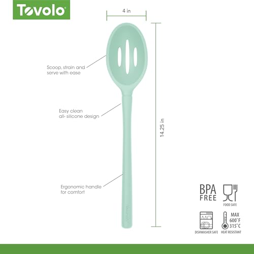 Image of Tovolo Flex Core Silicone Slotted Deep Spoon for Cooking Mixing Baking, Dishwasher Safe BPA Free All Silicone Kitchen Utensil Heat Resistant Nonstick Safe Slotted Serving Spoon, Aqua Seafoam Green