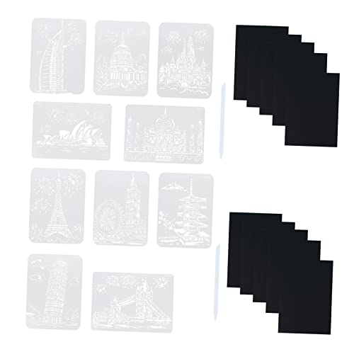 DOITOOL DIY Scratch Painting Paper Set 2 Sets A4 Size Templates Stencils Cardboard Pet for Boys and Girls Art Lovers