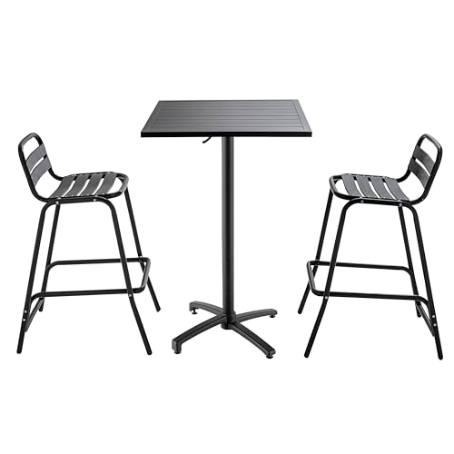 Oviala Table de Jardin Mange-Debout et 2 chaises en Aluminium Gris