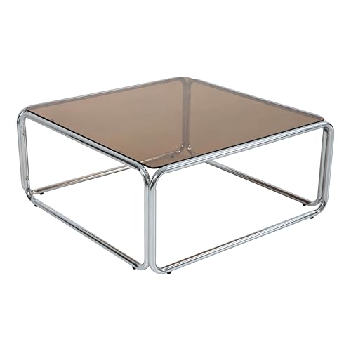 Oviala Table Basse carrée L90 cm en métal et en Verre Marron