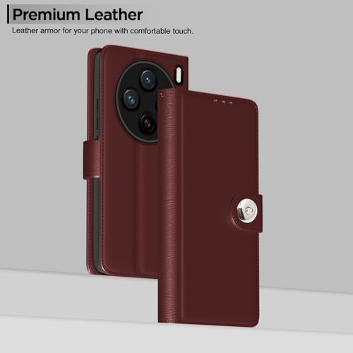 Image of Pikkme Flip Cover Leather Finish | Inside TPU with Card Pockets | Wallet Stand and Shock Proof | Complete Protection Button Flip Case for Vivo X200 5G(Brown)