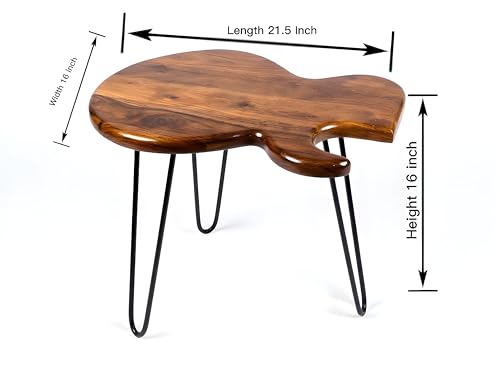 Image of REDWOOD Sheesham Wood Guitar Shape End Table with Iron Hairpin Legs | Modern Metal Accent Side Table for Living Room Bedroom | Unique Coffee Furniture Compact Space Saving Design | Brown