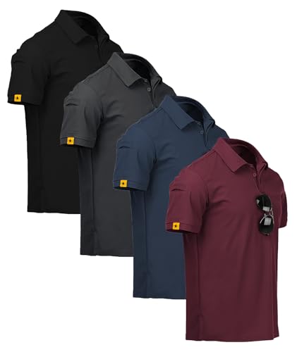 V VALANCH Polo Shirts for Men 4 Pack Short Sleeve Cool Dri Collared Tennis Golf Shirts