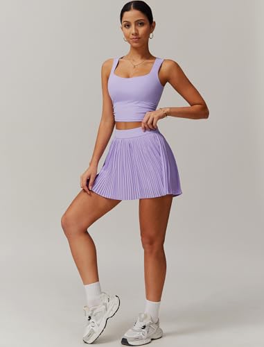 BOCIW 2 Piece Tennis Dresses for Women High Waisted Pleated Skirt Sets Square Neck Workout Crop Tank Tops Golf Outfits4