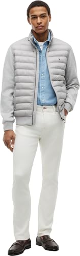 Tommy Hilfiger Herren Sweatshirt mit Reißverschluss Mix Media Stand Collar Steppjacke, Grau (Light Grey Heather), XS – Ansicht 4