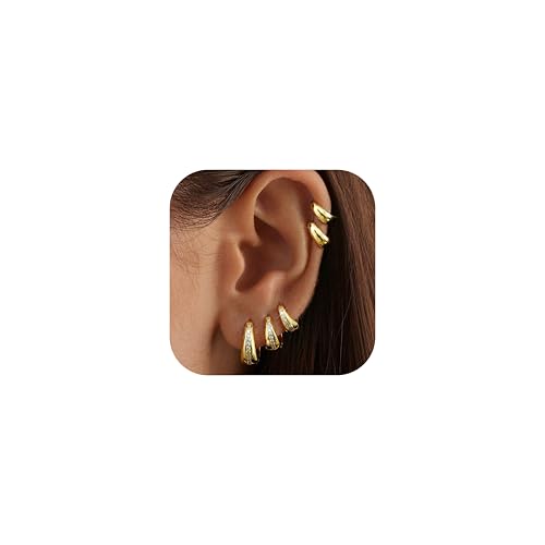 SAILIMUE 5 Pairs 14K Gold Plated Chunky Hoop Earrings for Women Trendy - image 1