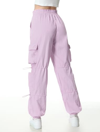Image of EXARUS Girls Parachute Pants Cargo Hip Hop Wide Leg Baggy Y2K Teen | Tween Casual School Dance Streetwear with Pockets Elastic Waist Youth Junior Kids Bottoms Hiking 8-14Y