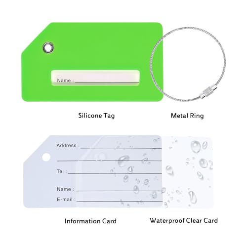 Image of Silicone Luggage Tag for Suitcases with Stainless Loop, TSA Approved, Privacy Protection Travel Essentials Bag Tags by Gostwo, Green, 3.6 inchx 2 inch x 0.25 inch