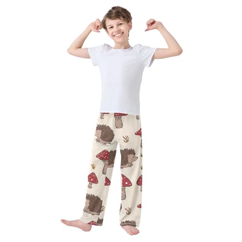 ZZXXB Hedgehog Mushroom Pattern Boys Long Pants Soft Trousers Elastic Waist Kids Lounge Bottoms with Pockets S-XL3