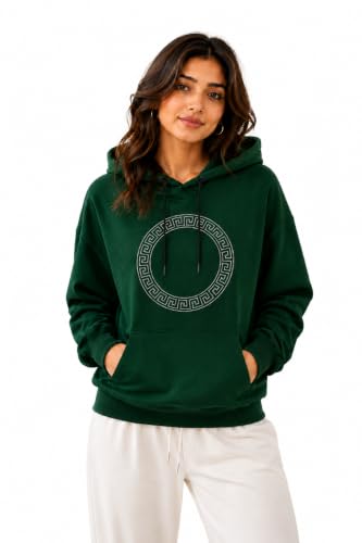 Image of Women's Luxury Rhinestone Geometric Circle Pullover Hoodies for Women