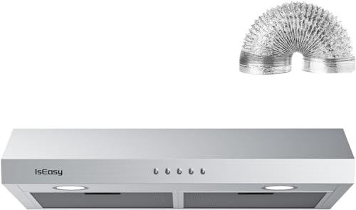 Range Hood 30 inch Under Cabinet, Ductless Slim Kitchen Stove Vent Hood with LED Lights, 3 Speed Exhaust Fan, Reusable Filters Stainless Steel Campanas para Cocina with Charcoal Filter
