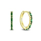Starchenie Gemstone Huggie Hoop Earrings 925 Sterling Silver 18K Gold Plated Small Hoop Earrings Birthstones May Emerald Jewelry Gift for Women