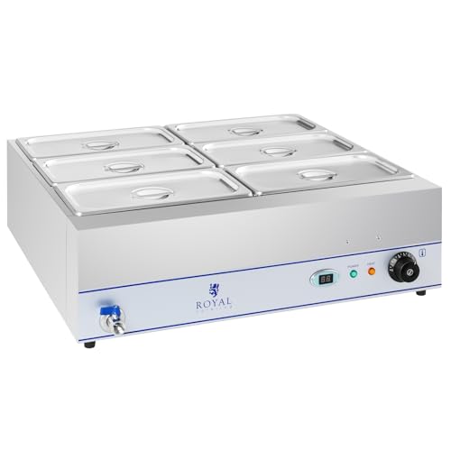 Royal Catering RCBM-6W-2000 Bain Marie Wasserbad Speisenwärmer Bain Marie Behälter (2.000 Watt, 6 x GN-Behälter, Ablasshahn, Edelstahl, LCD-Display) – Bild 3
