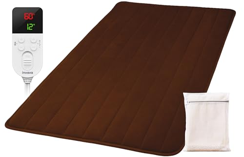 invava® 180×80cm 電気カーペット 1畳サイズ 洗える 電気毛布 敷き シングル用【25~60℃までフリー温度調節、1~12時間タイマー付き】ホットカーペット兼用 一人暮らし 省エネ 切り忘れ防止タイマー 暖房カーペット PSE認証 寒さ対策 丸洗い可 洗濯ネット付き ブラウン