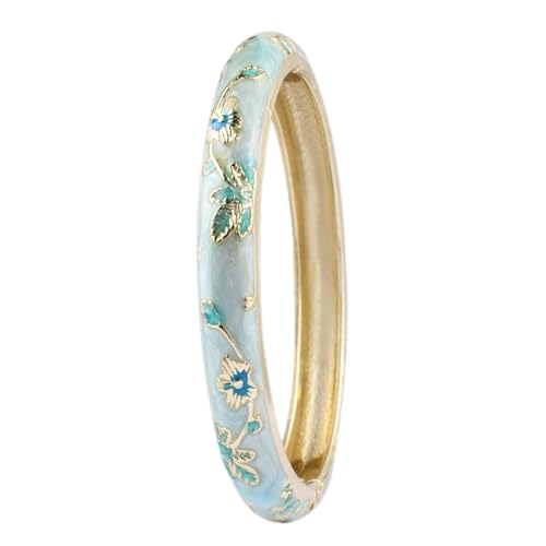 DLYFNVEV Flower Bracelet Gold Plated Bangle Vintage For Women Cloisonne Cuff Floral Chinoiserie Elegant Vibrant Ethnic Colorful Charm Summer Best Friend Mom Sister Jewelry GiftsGreen Blue