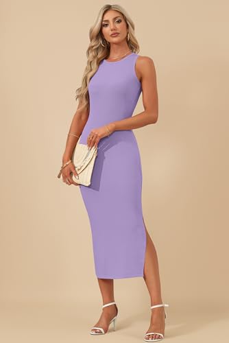 Image of AUSELILY Summer Bodycon Dresses for Women Knit Sleeveless Dress Midi Dress | Sleeveless design suits occasions, Formal dress for cocktail hours, Style with boots and a bag