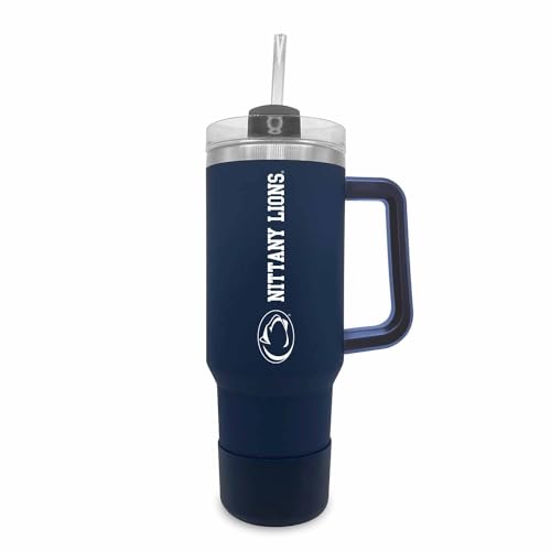 Image of Campus Colors College & University 40 oz Travel Tumbler With Handle - Dual Option Lid With Straw - Vacuum Insulated Stainless Steel (Penn State Nittany Lions - Navy)