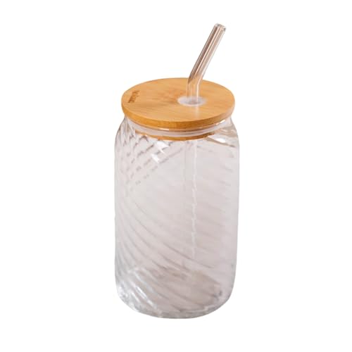 Nestasia Glass Tumbler Set of 4 (500ml) - Transparent Drinking Glasses with Wooden Lids and Reusable Straws, Perfect for Juice, Iced Tea, Cold Coffee, Cocktail and Daily Use