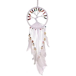 Woru Dream Catcher Arbre de Vie, 11 cm de diamètre, Attrape-rêves en différentes Couleurs (Blanc)