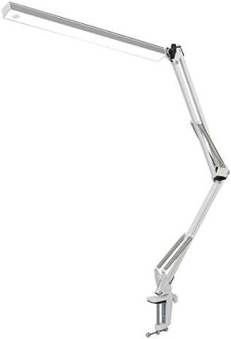 BZBRLZ Metal LED Swing Arm Desk Lamp, 7.8W Dimmable Architect Drafting Lamp for Study/Reading/Office/Work, 3 Color Modes Lamp with Clamp, Dimmable Brightness Desk Lamp with Button Control (18V-B)