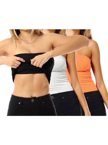 Image of MixMatchy Women's 3 Pack Tube Top Built-in Bra Strapless Ruched Bandeau