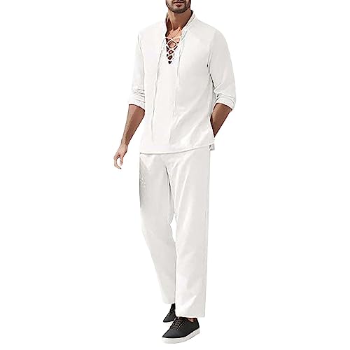 Ensemble homme 2 pièces coton et lin chemise et pantalon de plage décontracté WWricotta