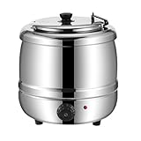 Bakine 黒10L食品用スープ釜ウォーマー, 業務用電気式スープウォーマー温度調整と, レストランおよび大家族のため (10L ステンレススチール ナチュラルカラー)