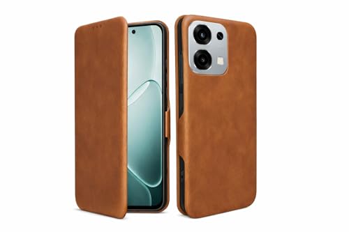 Image of Vegan Leather Wallet Case for Oppo F31 5G, Premium PU Flip Cover with Card Slot, Magnetic Closure, Kickstand, Slim Durable Design, Privacy Protection - Brown