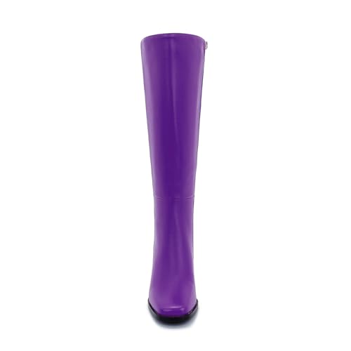 Image of Knee High Boots for Women - Wide Calf Boots with Zipper, Square Toe Tall Leather Boots, Chunky Heel Fashion Long Boots