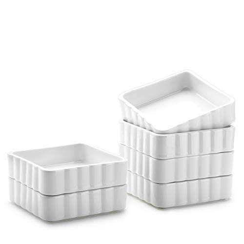 Sweese 508.001 Porcelain Ramekins 4 Ounce Creme Brulee Dish, Square, Set of 6, White