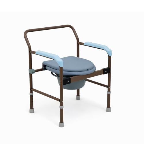 Image of Eldrix Commode Chair for Toilet Adult | Potty Chair for Adults with Foldable Seat, Height Adjustable Frame | Commode Stool (Brown)