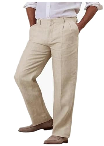 Mens Linen Pants Men's Dress Pants Classic Slim Fit Pants Lightweight Trousers Business Party Wedding