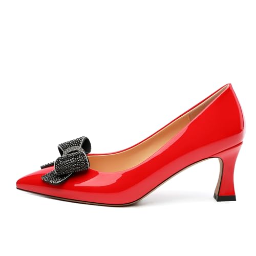 Image of Heels for Women Closed Patent Pointed Toe Bow Pumps Slip on Kitten Low Heels Wedding Party Dress Office Shoes 2.5Inch