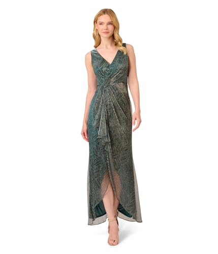 Adrianna Papell Women's Metallic Mesh Cascade Gown