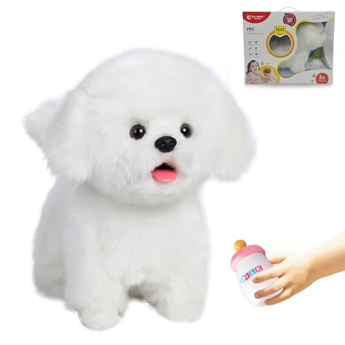 CU-MATE Interactive Maltese Simulation Dog-Realistic Puppy Electronic Toy Dog with Walking/Barking/Wagging Tail/Talking- Robotic Pet Toy Present Gift for Toddler Girls Boys